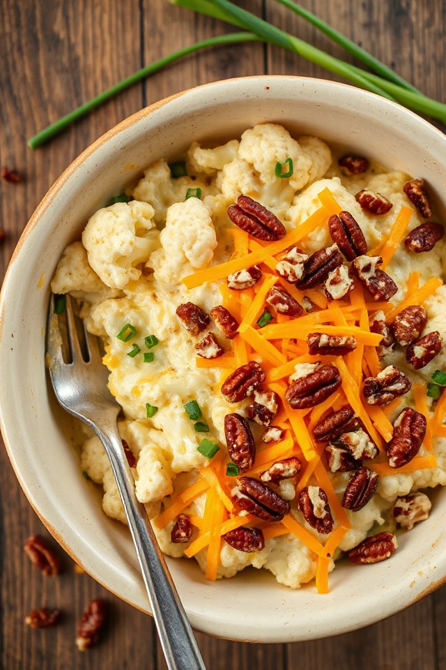 cheesy cauliflower with pecans