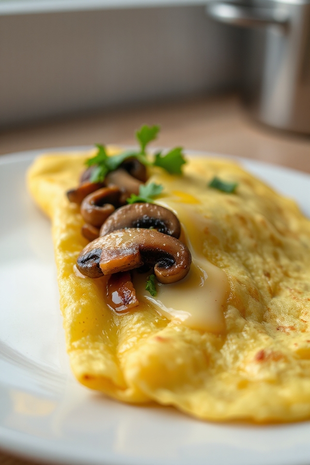 fluffy mushroom swiss omelet